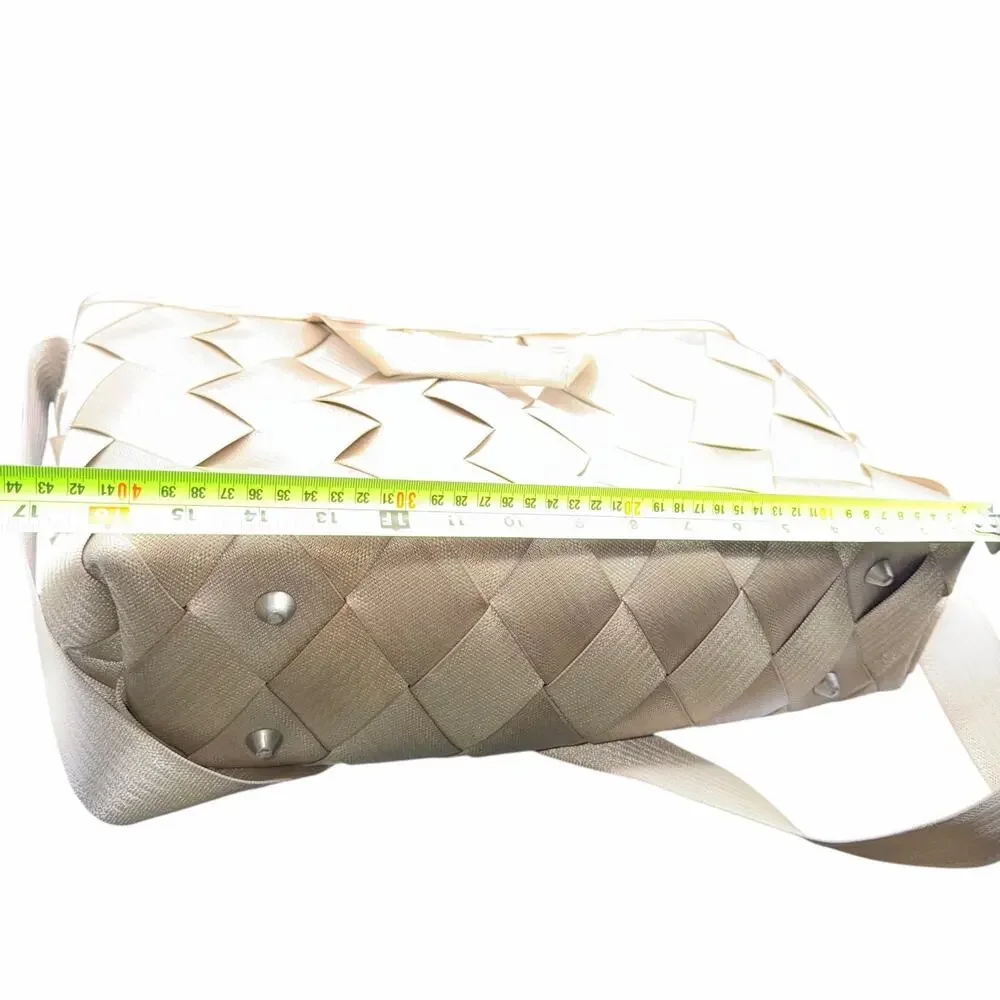 Maggie Bags Woven Seatbelt Laptop Tote Beige Crossbody Bag